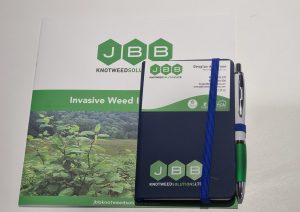 JBB Knotweed Solutions branded leaflet, notebook and pen